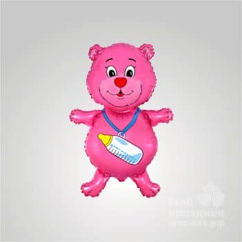 Розовый мишка с бутылочкой, с гелием