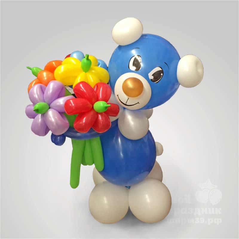 Фигура из шаров - Мишка с цветами