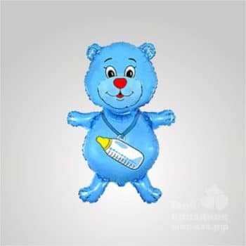 Синий мишка с бутылочкой, с гелием