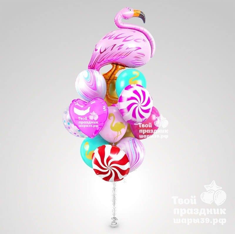 Букет с фламинго из воздушных гелиевых шаров в Калининграде! т. 52-01-67, звоните! шары39.рф