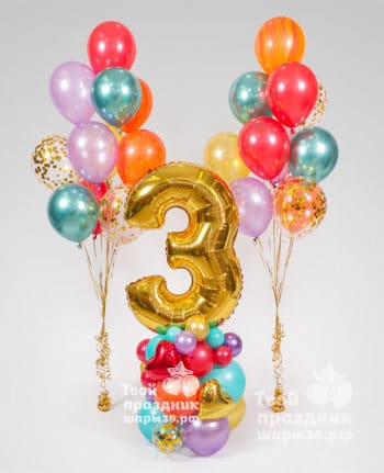 Яркий набор воздушных шаров на день рождения с цифрой. Шары39.рф, Воздушные шары, Калининград