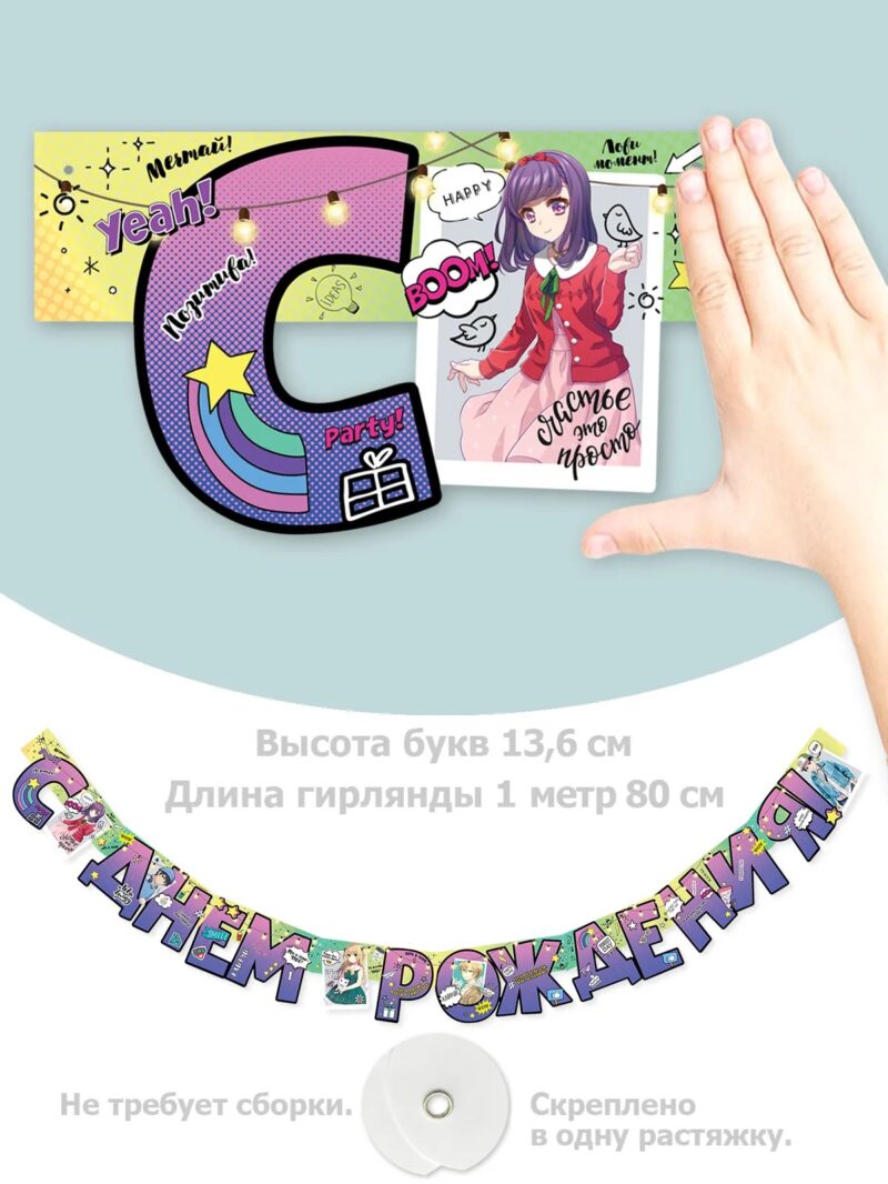 Гирлянда "С Днем Рождения!" Аниме, 180 см.
