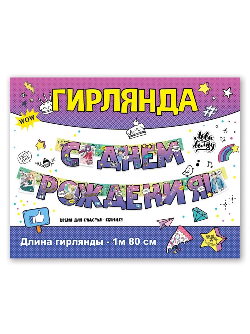 Гирлянда "С Днем Рождения!" Аниме, 180 см.