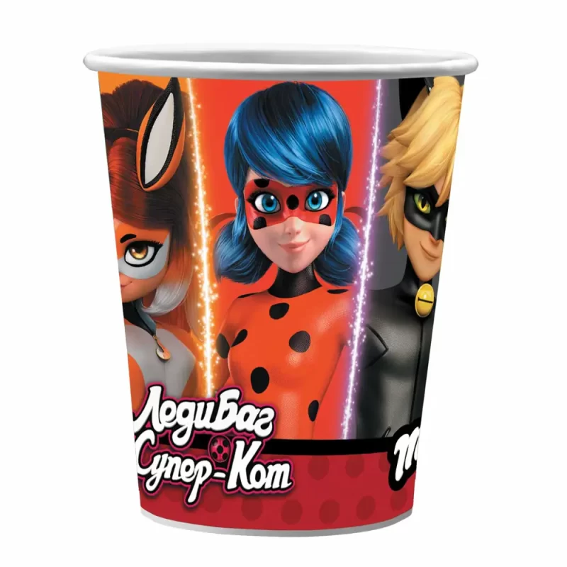 Стакан бумажный одноразовый Леди Баг и Суперкот 250мл уп. 6шт Стакан одноразовый праздничный бумажный Леди Баг и Суперкот. Шары39.рф. Калининград.