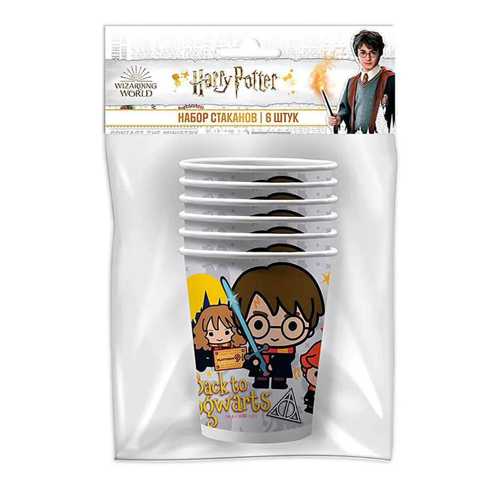 Стакан бумажный одноразовый Гарри Поттер 250мл 6 шт. Стакан бумажный одноразовый праздничный Гарри Поттер Чиби. шары39.рф. Калининград.