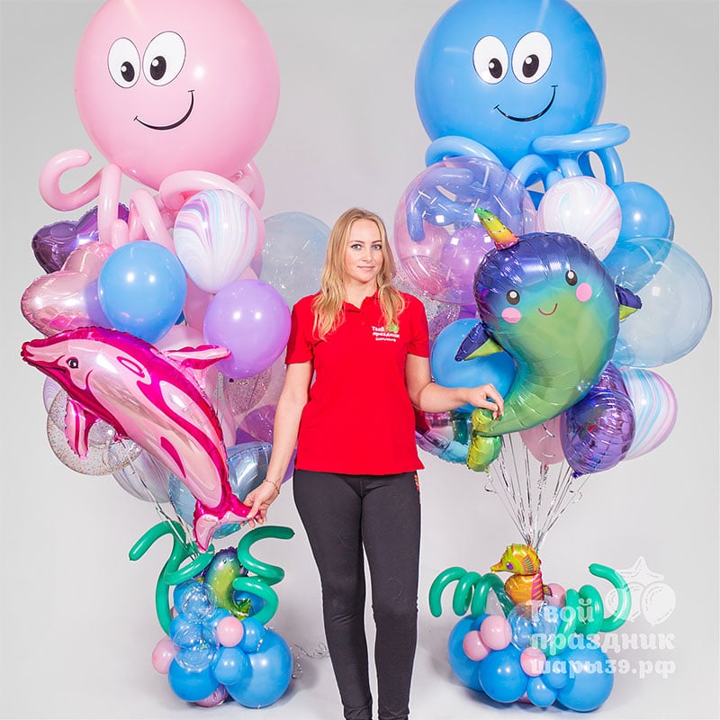 Комплект огромных букетов из воздушных шаров для морской вечеринки. Шары39.рф, Калининград