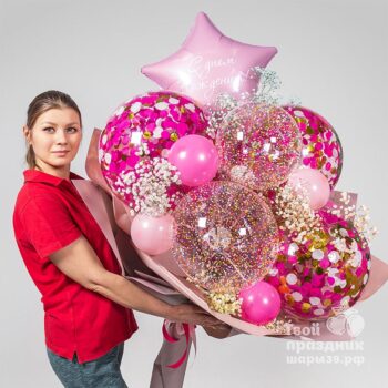 Потрясающий вау краф букет с живыми цветами и воздушными шарами. Шары39, Калининград
