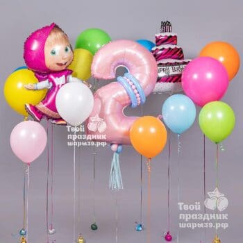 Фотозона из гелиевых шаров с героем мультфильма "Маша и Медведь. Шары39