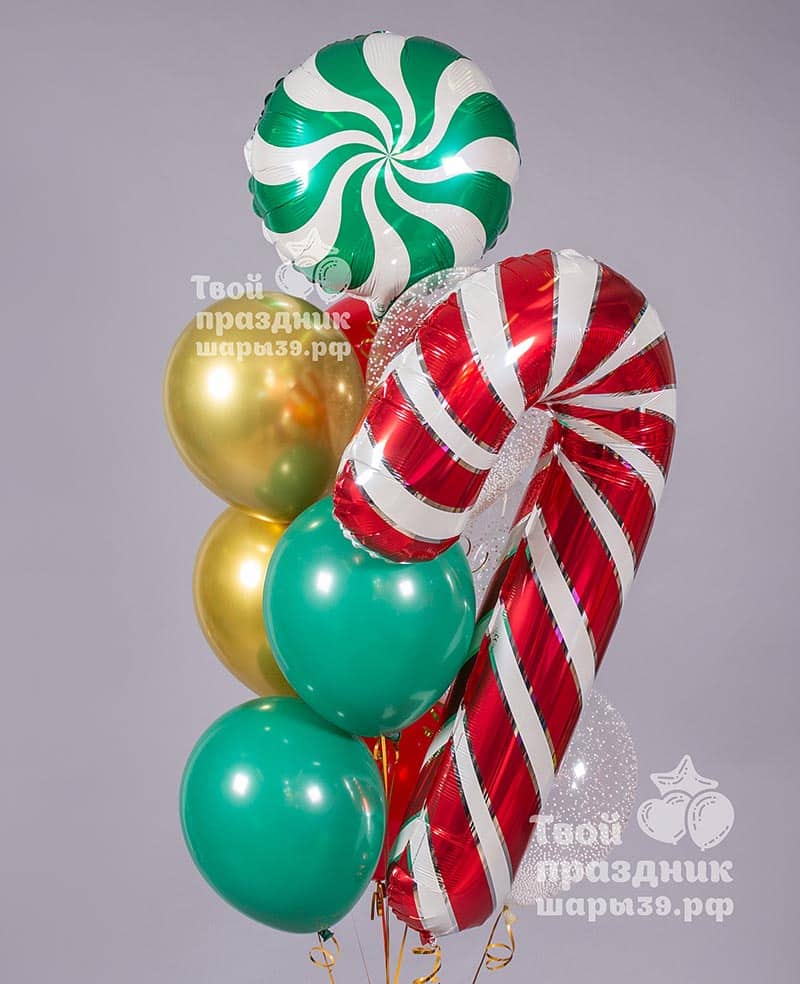 Новогодний букет из гелиевых шаров для украшения праздника. Шары39