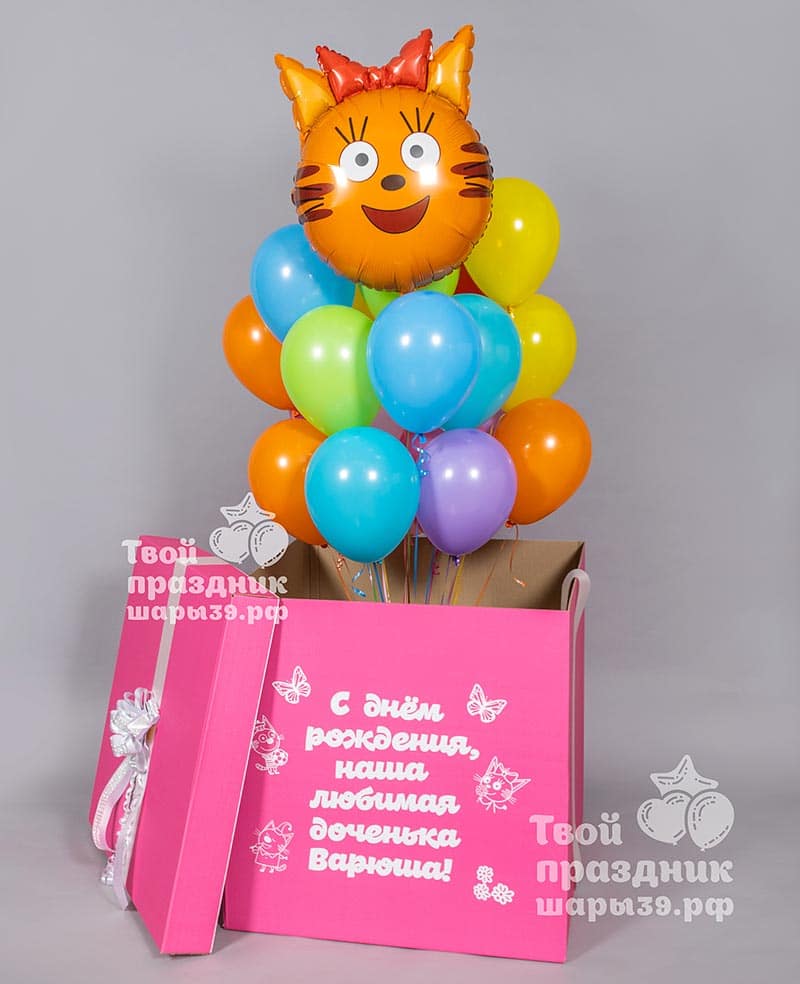 Коробка сюрприз с вылетающими шарами - герои мультфильма три кота - шары39