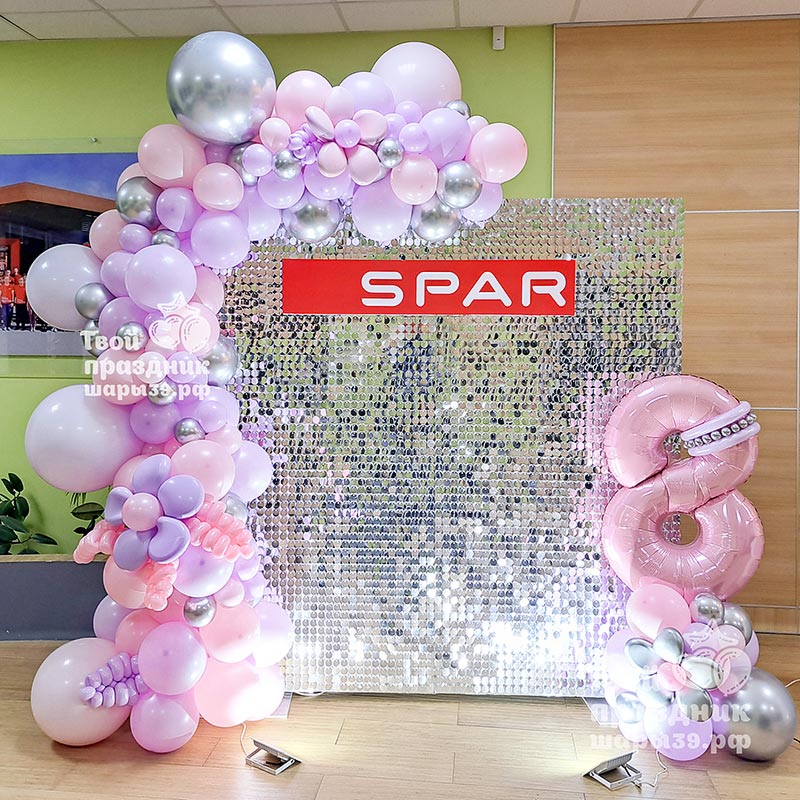 фотозона с нежными цветами для компании SPAR- Шары39.рф, Калининград