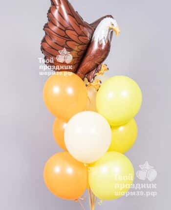 Букет из желтых, белых и оранжевых гелиевых шаров с фигурой орла. Шары39, Калининград