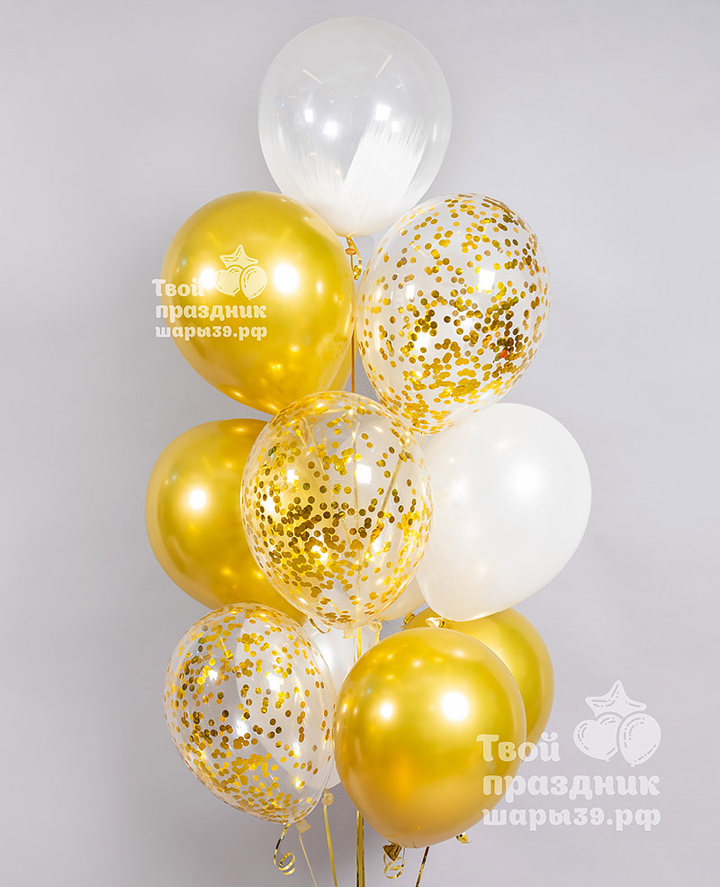 Букет из золотых гелиевых шаров - стальные шарики - Шары39 в Калининграде