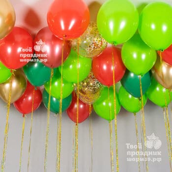 Набор шаров с дождиком под потолок "Яркий праздник". Шары39 - Доставка воздушных шаров в Калининграде.