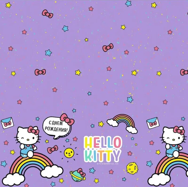 скатерть сиреневая с hello Kitty. Шары39.Калининград
