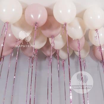 Нежный набор гелиевых шаров с дождиком под потолок. Шары39 - Доставка шаров по Калининграду