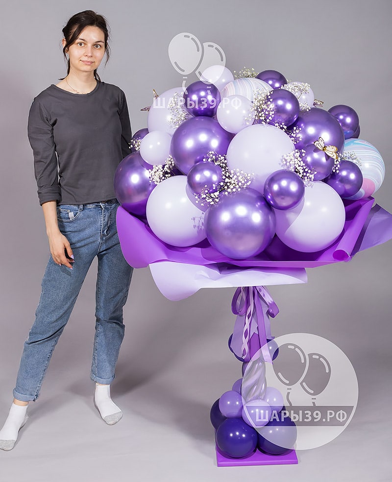 Большой вау букет в сиреневых оттенках с гипсофилой, Шары39
