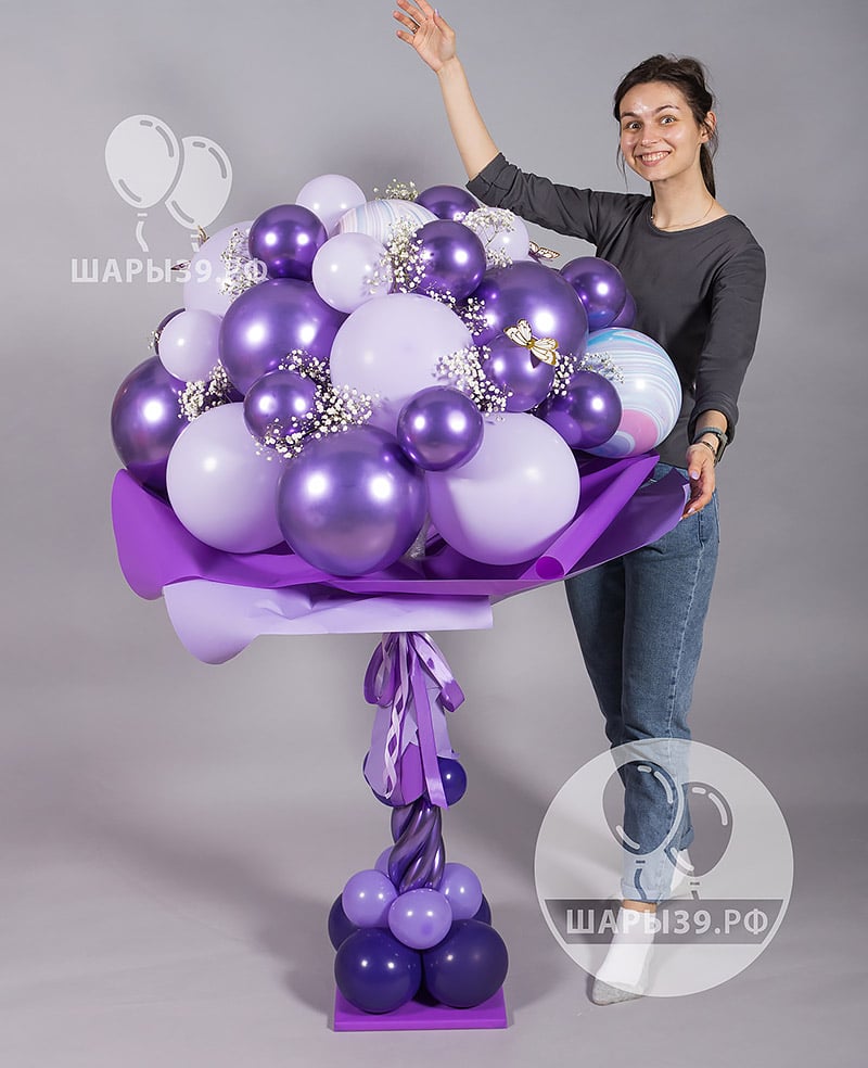 Большой вау букет в сиреневых оттенках с гипсофилой, Шары39