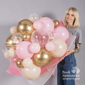 Нежный вау-букет с цветами и шариками. Доставка букетов в Калининграде - Шары39.рф