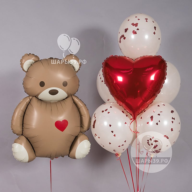 Воздушные шары с мишкой и сердцем от Шары39, доставка по Калининграду