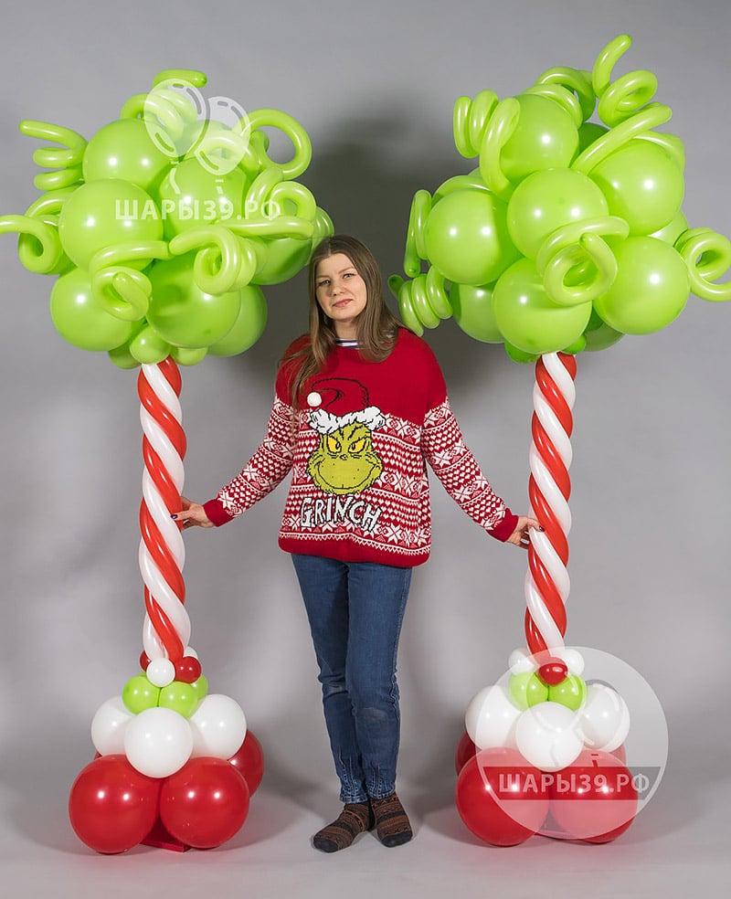 Карамельное дерево из шаров, зеленое с красно-белым стволом. Шары39, Калининград
